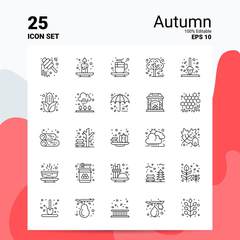 25 Autumn Icon Set 100 Editable EPS 10 Files Business Logo Concept Ideas Line icon design vector