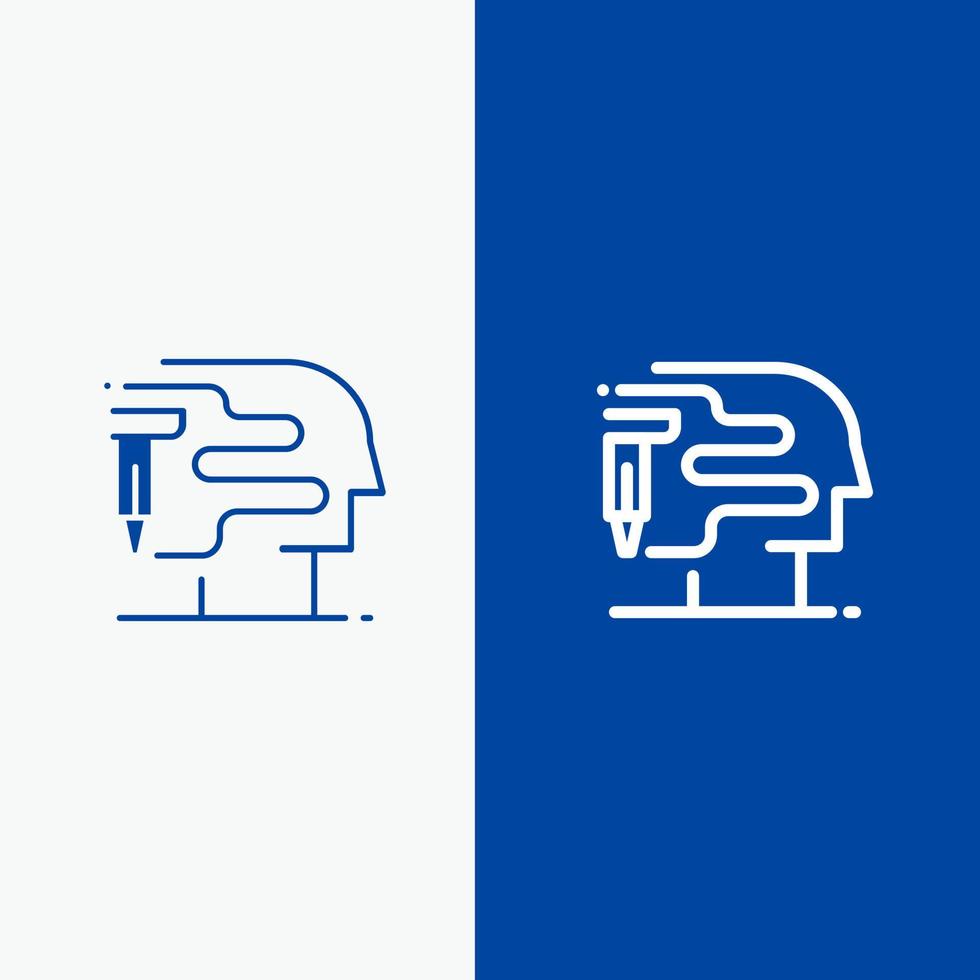 Human Printing Big Think Line and Glyph Solid icon Blue banner Line and Glyph Solid icon Blue banner vector