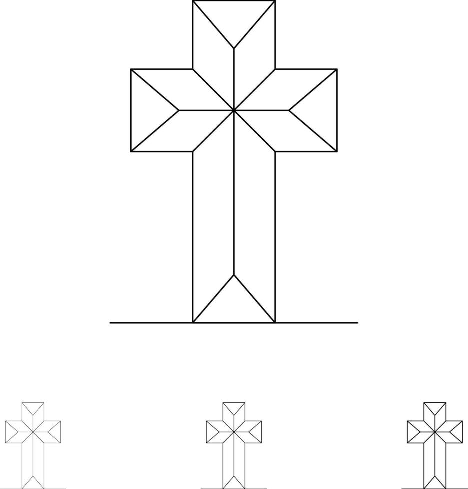 Celebration Christian Cross Easter Bold and thin black line icon set vector