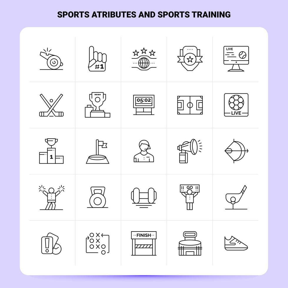 esquema 25 atributos deportivos y conjunto de iconos de entrenamiento deportivo diseño de estilo de línea vectorial conjunto de iconos negros paquete de pictogramas lineales diseño de ideas de negocios web y móviles ilustración vectorial vector