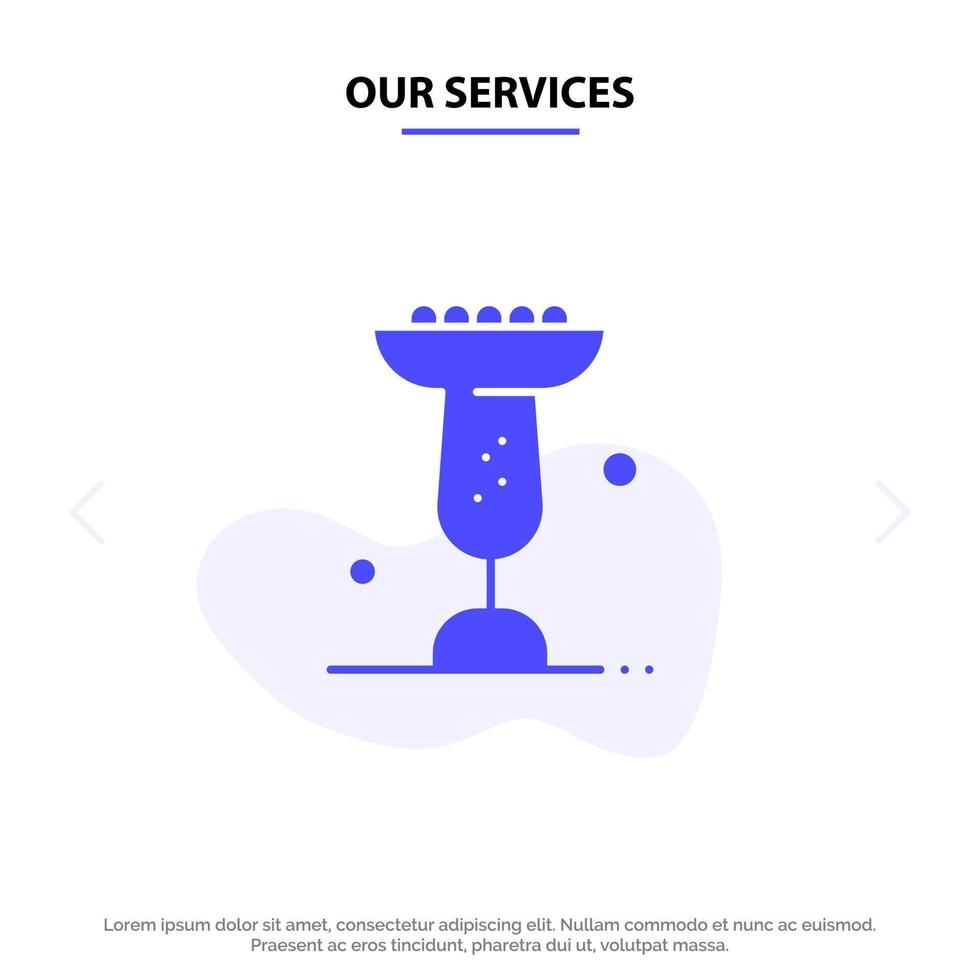 nuestros servicios cuenco comida comer madrigal icono de glifo sólido plantilla de tarjeta web vector