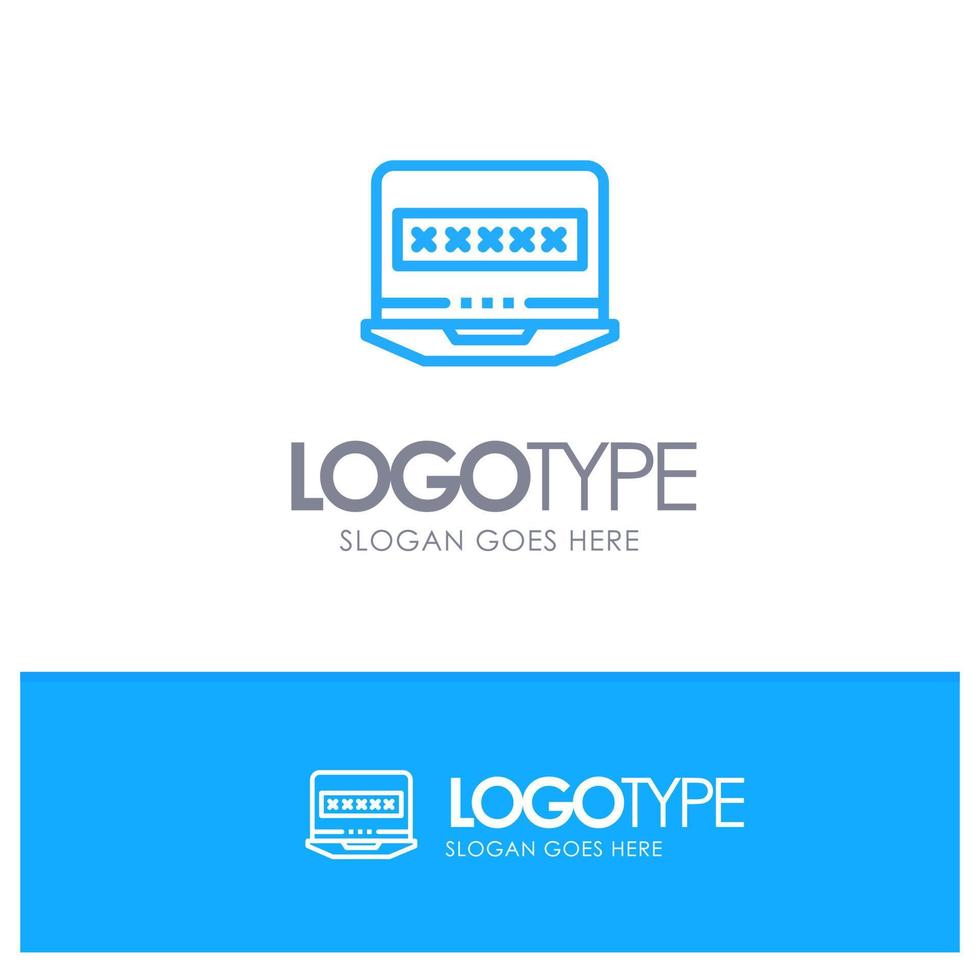 seguridad de bloqueo de computadora portátil logotipo de contorno azul lugar para el eslogan vector
