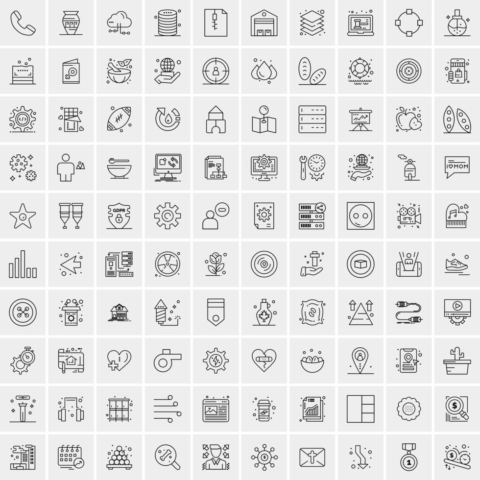 100 iconos universales de línea negra sobre fondo blanco vector