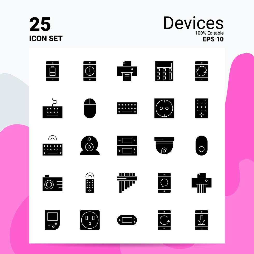 25 Devices Icon Set 100 Editable EPS 10 Files Business Logo Concept Ideas Solid Glyph icon design vector