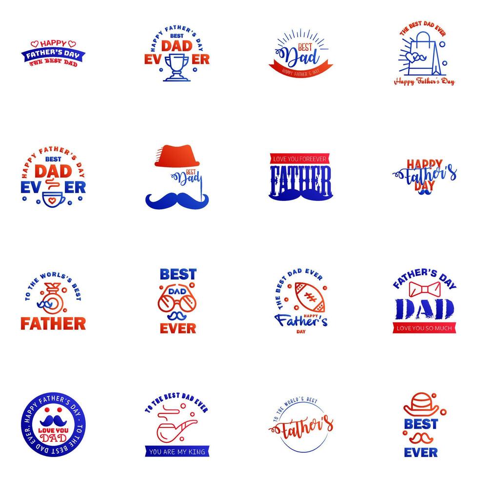 Happy fathers day 16 Blue and red typography set Vector emblems Lettering for greeting cards banners tshirt design You are the best dad Editable Vector Design Elements