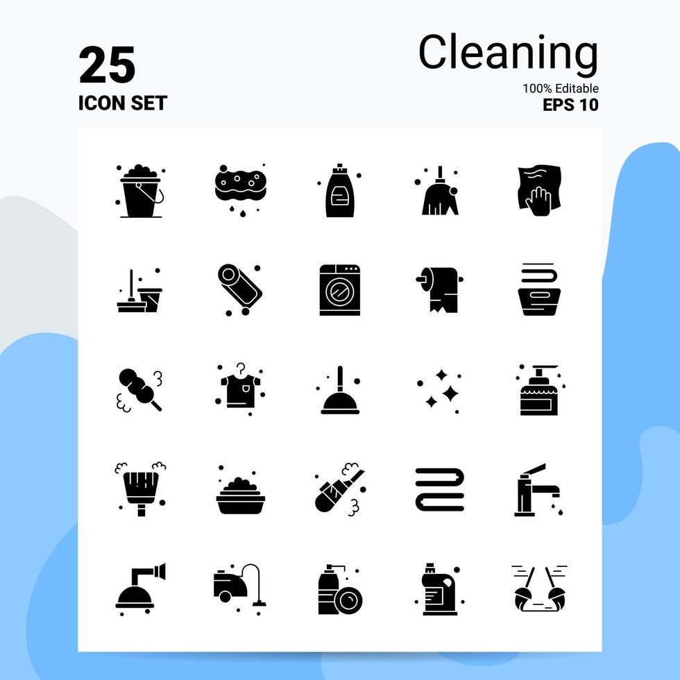 25 Cleaning Icon Set 100 Editable EPS 10 Files Business Logo Concept Ideas Solid Glyph icon design vector