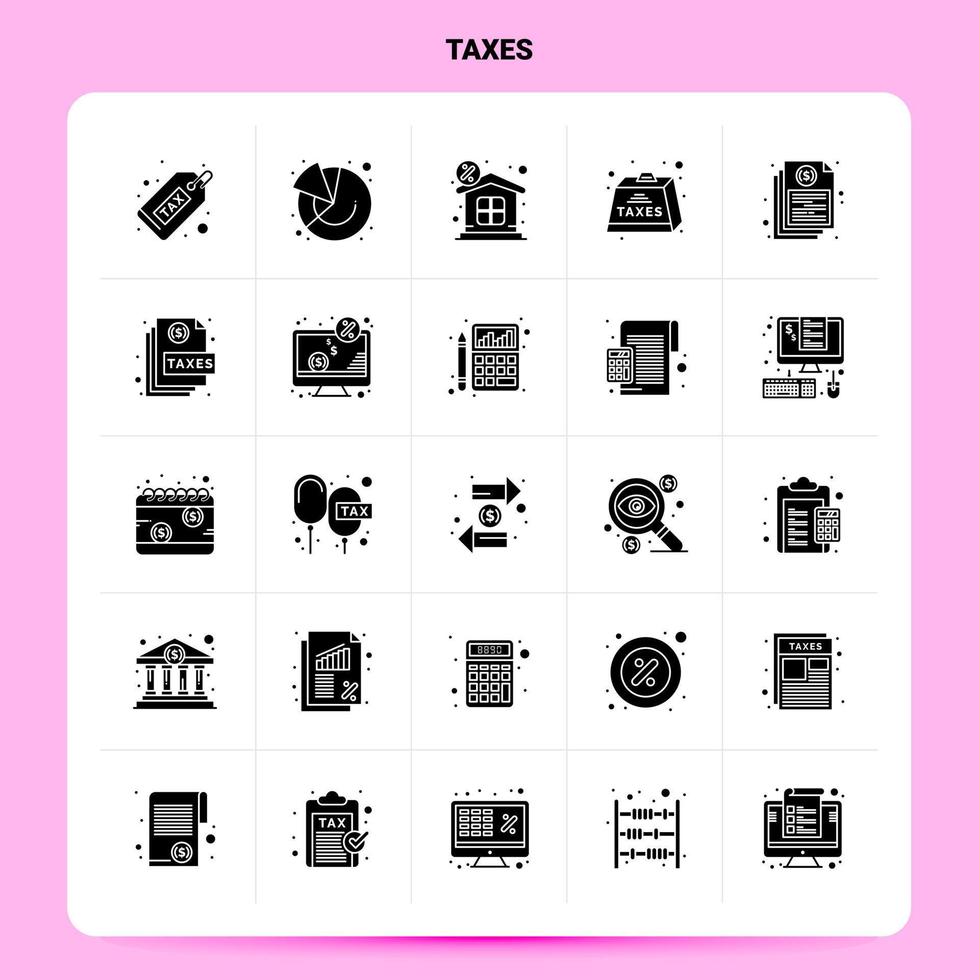 Solid 25 Taxes Icon set Vector Glyph Style Design Black Icons Set Web and Mobile Business ideas design Vector Illustration