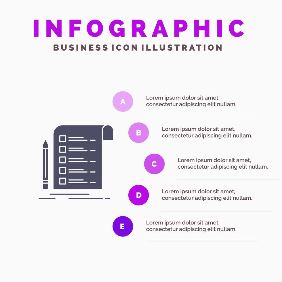 archivo informe factura tarjeta lista de verificación icono sólido infografía 5 pasos presentación antecedentes vector