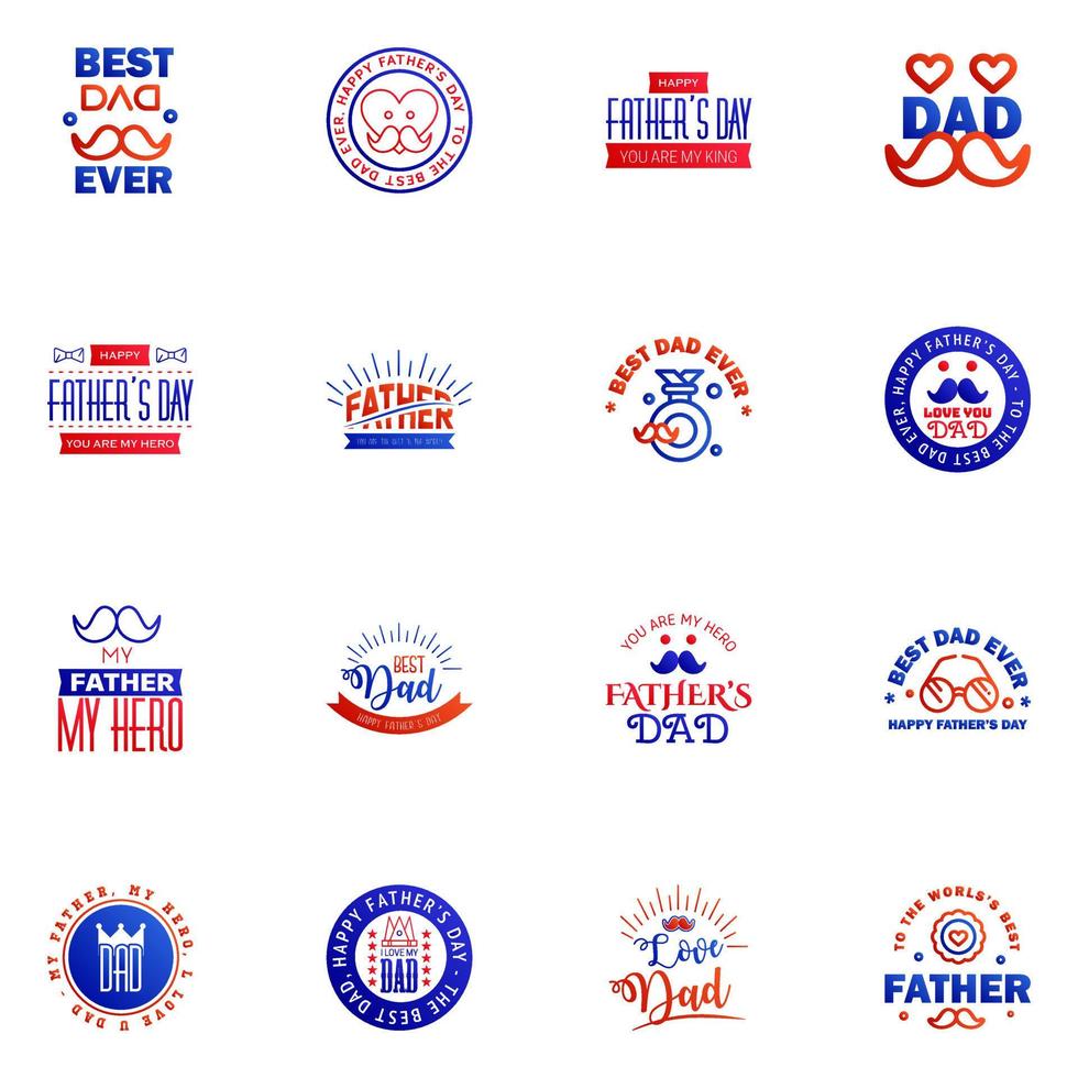 HAPPY FATHERS DAY 16 Blue and red HOLIDAY HAND LETTERING VECTOR HAND LETTERING GREETING TYPOGRAPHY Editable Vector Design Elements