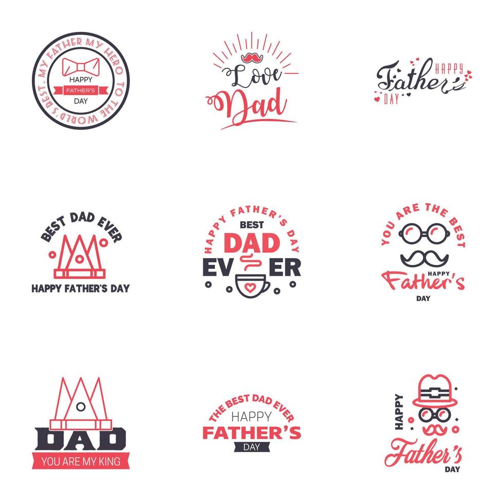 feliz día del padre 9 tipografía negra y rosa conjunto emblemas vectoriales letras para tarjetas de felicitación pancartas diseño de camiseta eres el mejor padre elementos de diseño vectorial editables vector