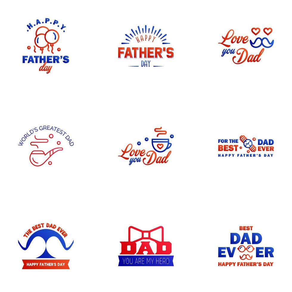 Happy Fathers Day 9 Blue and red Vector Element Set Ribbons and Labels Editable Vector Design Elements