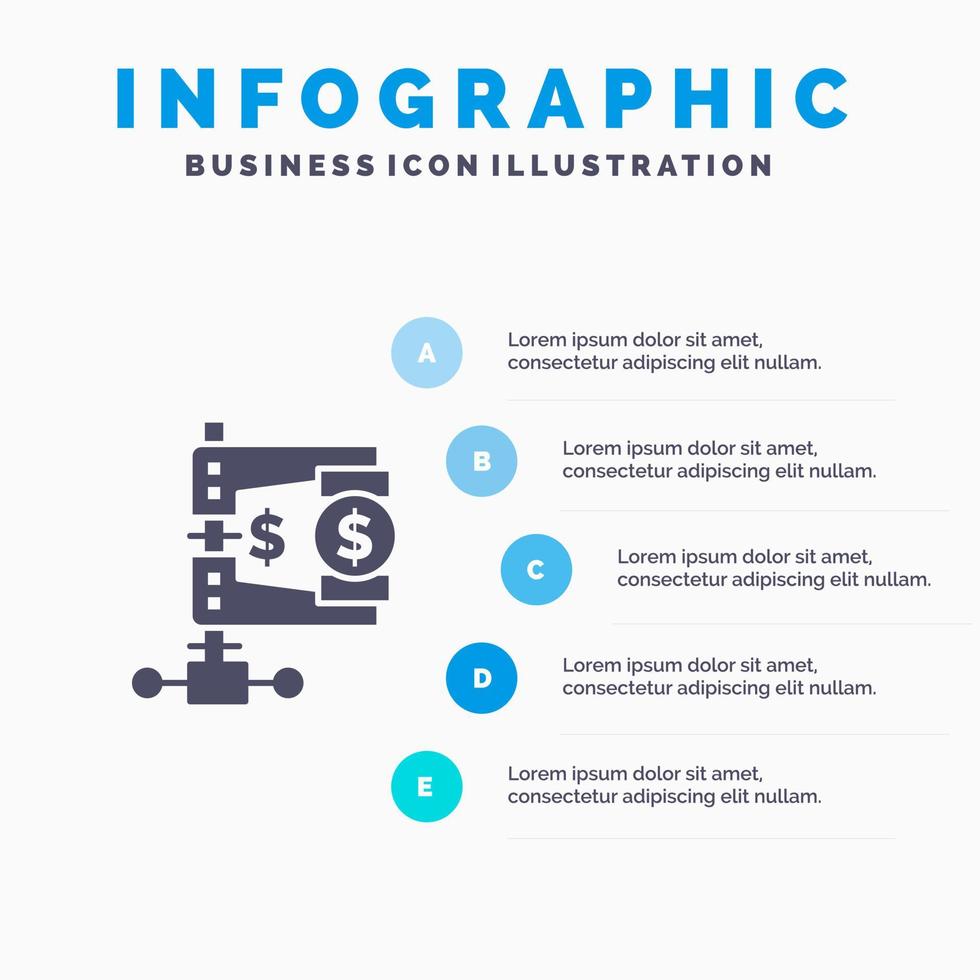 negocio finanzas ingresos mercado reforma sólido icono infografía 5 pasos presentación antecedentes vector