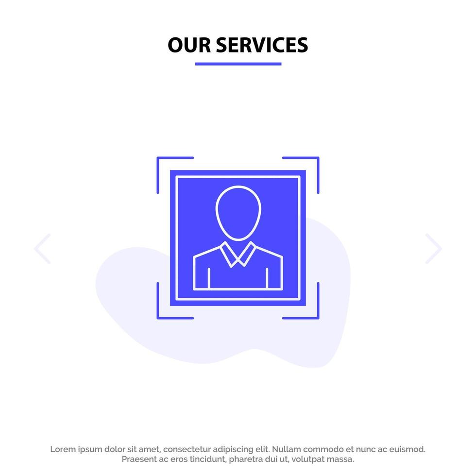 Our Services User User ID Id Profile Image Solid Glyph Icon Web card Template vector