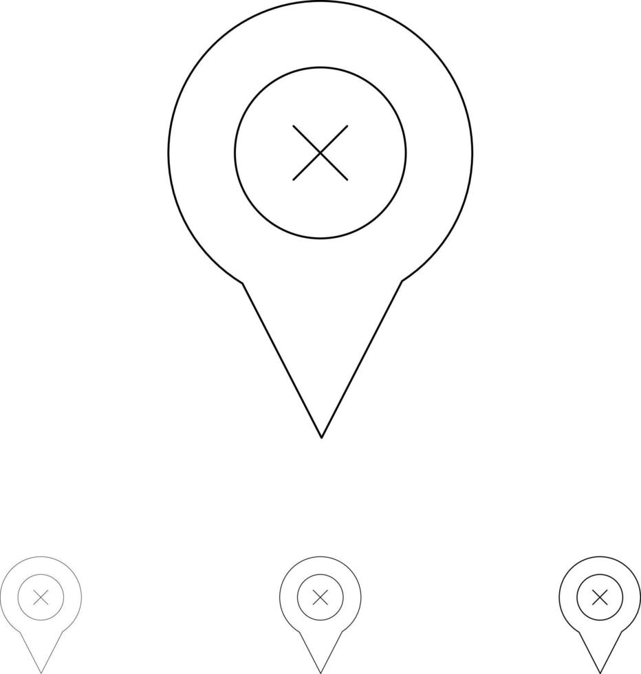 Add Pin Location Map Bold and thin black line icon set vector