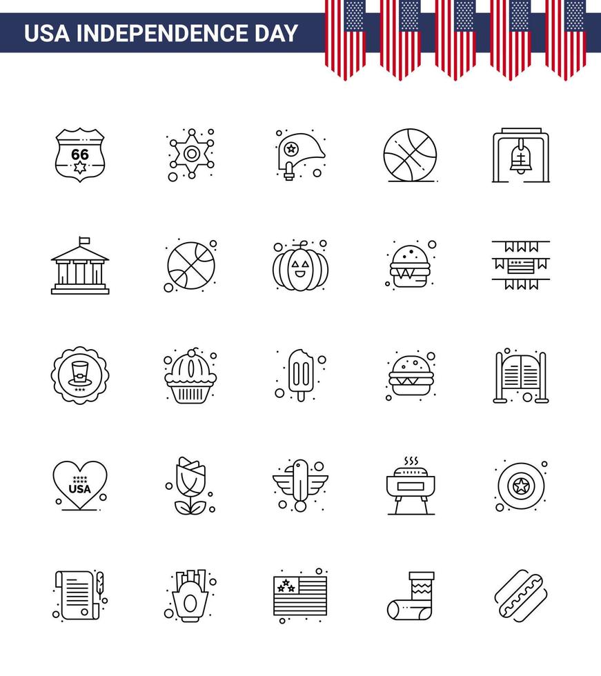 paquete de 25 líneas creativas relacionadas con el día de la independencia de estados unidos de bell usa head sports backetball elementos editables de diseño vectorial del día de estados unidos vector