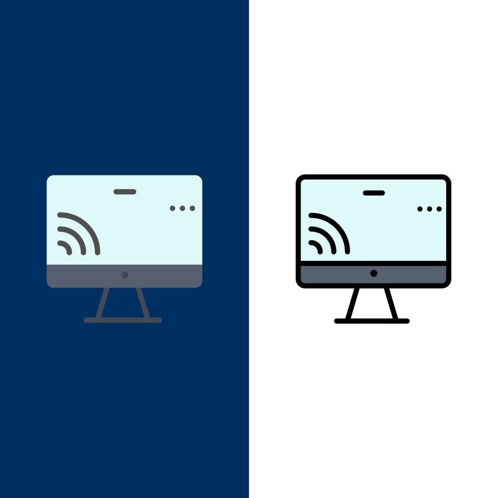 Screen Monitor Screen Wifi  Icons Flat and Line Filled Icon Set Vector Blue Background