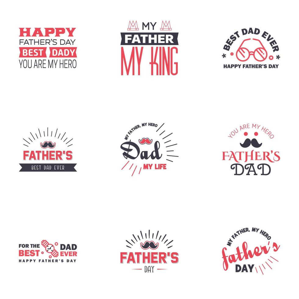 HAPPY FATHERS DAY 9 Black and Pink HOLIDAY HAND LETTERING VECTOR HAND LETTERING GREETING TYPOGRAPHY Editable Vector Design Elements