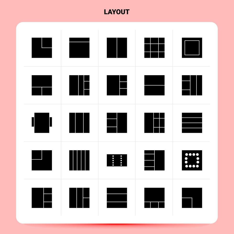 Solid 25 Layout Icon set Vector Glyph Style Design Black Icons Set Web and Mobile Business ideas design Vector Illustration