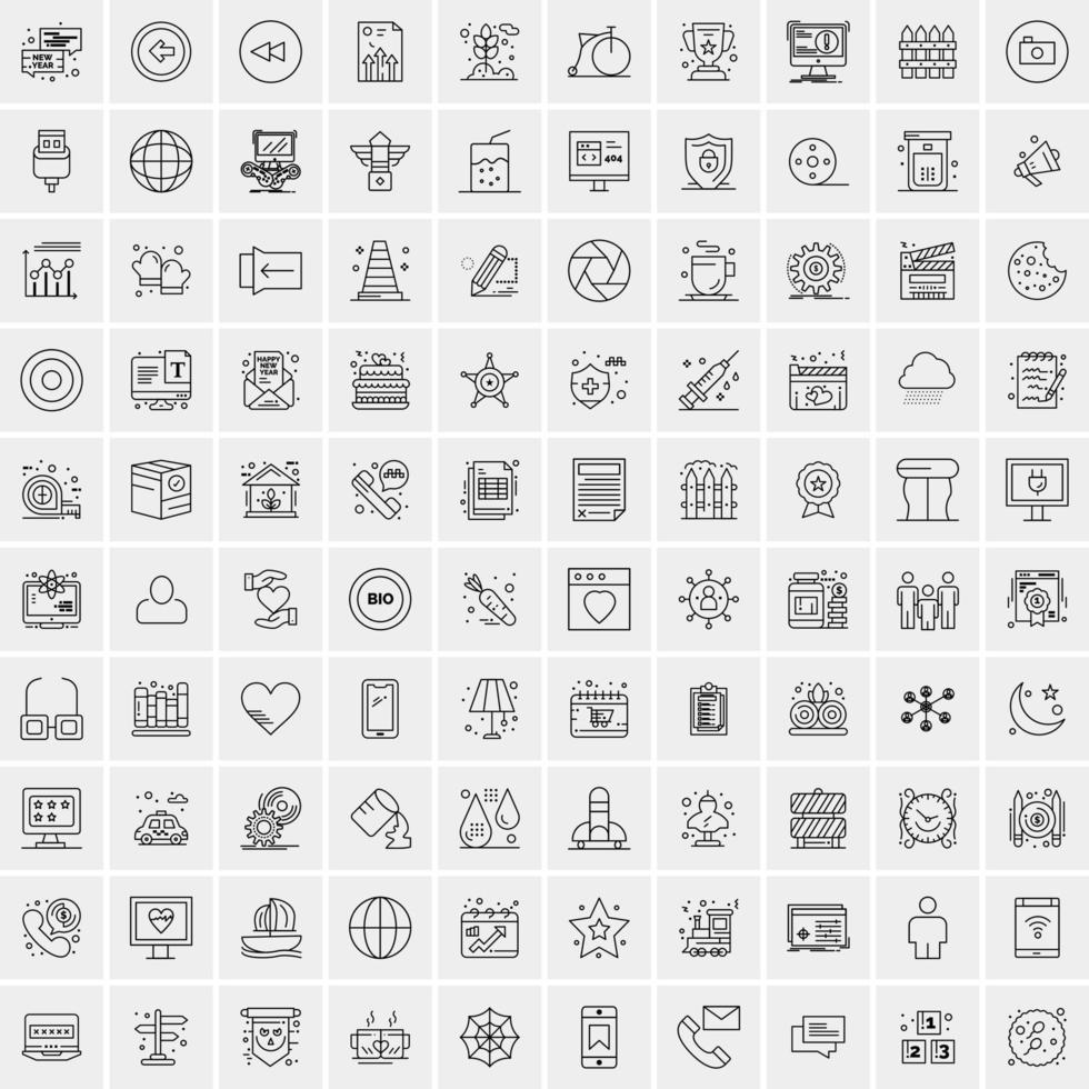 100 iconos universales de línea negra sobre fondo blanco vector