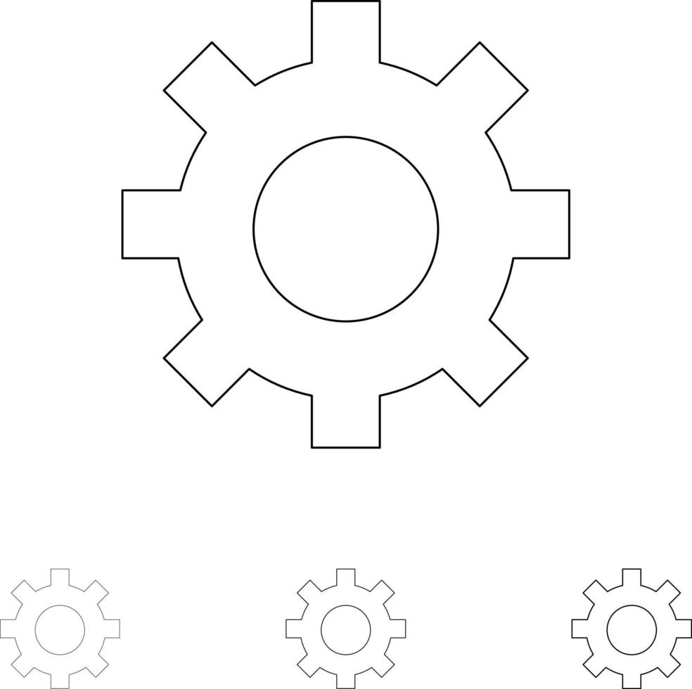 conjunto de iconos de línea negra delgada y audaz de usuario de interfaz de engranaje de configuración vector