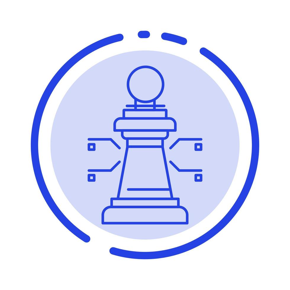juego de estrategia de computadora portátil de ajedrez icono de línea de línea punteada azul vector