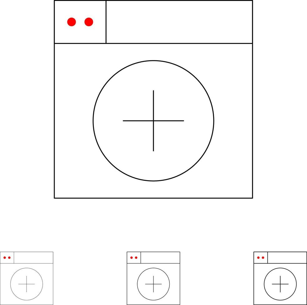 agregar ventana nueva aplicación de gráficos conjunto de iconos de línea negra en negrita y delgada vector