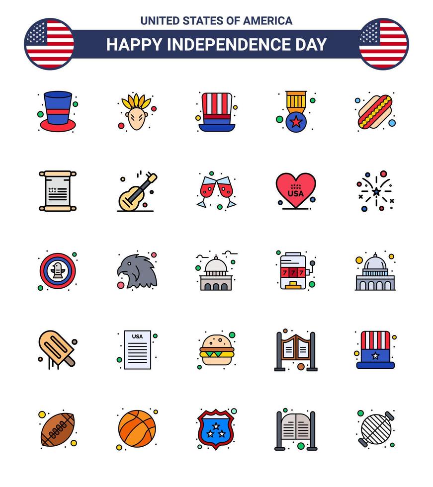 4 de julio usa feliz día de la independencia icono símbolos grupo de 25 modernas líneas planas llenas de estados american hat militar insignia editable usa day vector elementos de diseño