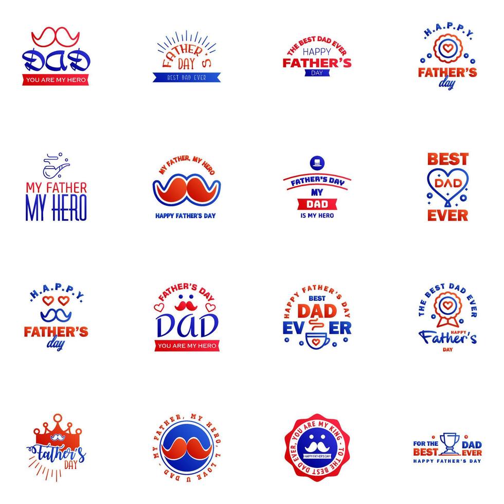 Happy fathers day 16 Blue and red Lettering happy fathers day Editable Vector Design Elements