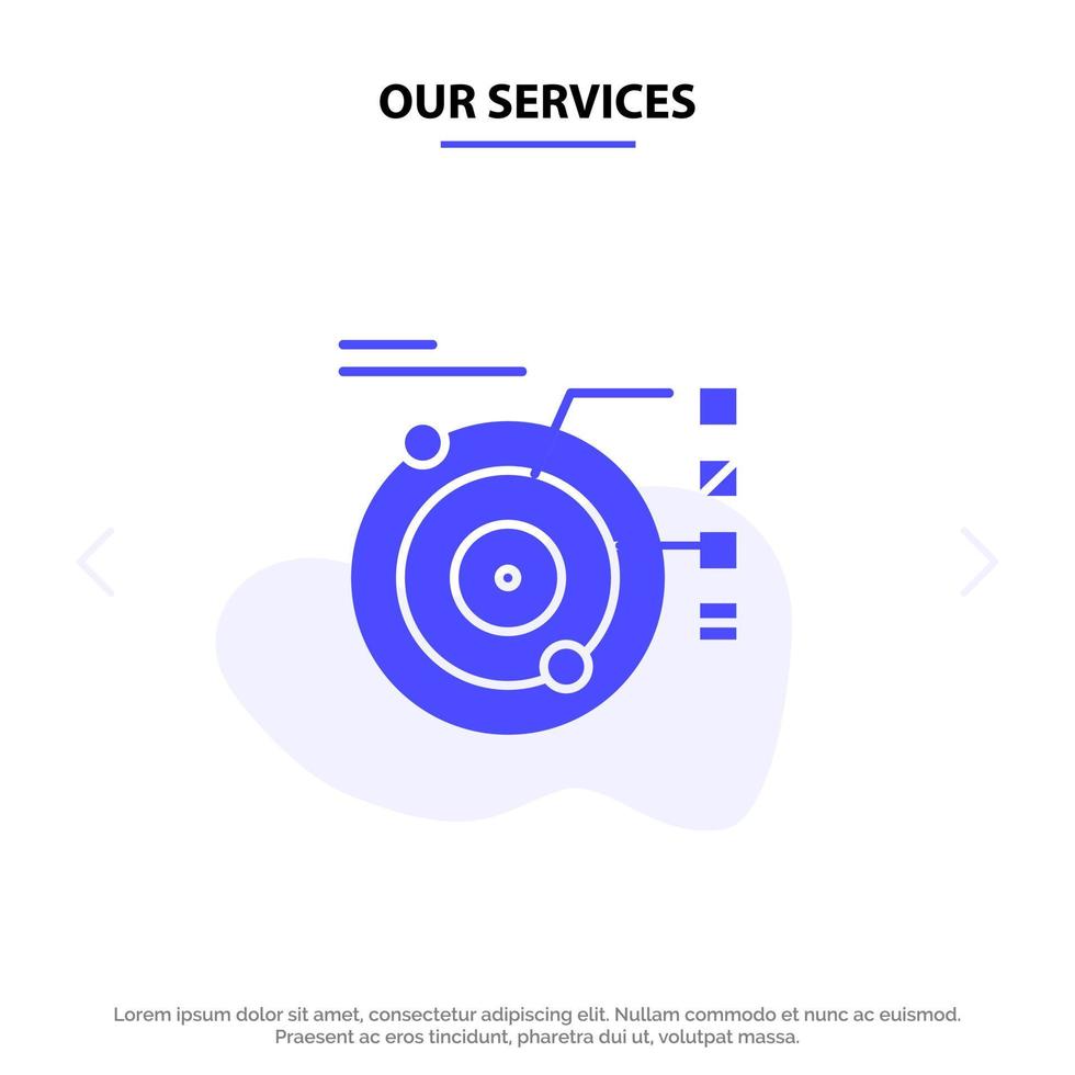 Our Services Data Model Orbit Planetary Solar Solid Glyph Icon Web card Template vector