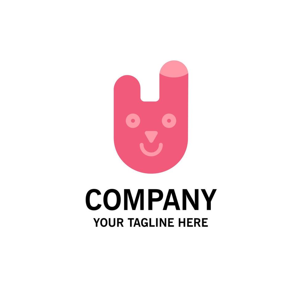 Animal Bunny Face Rabbit Business Logo Template Flat Color vector