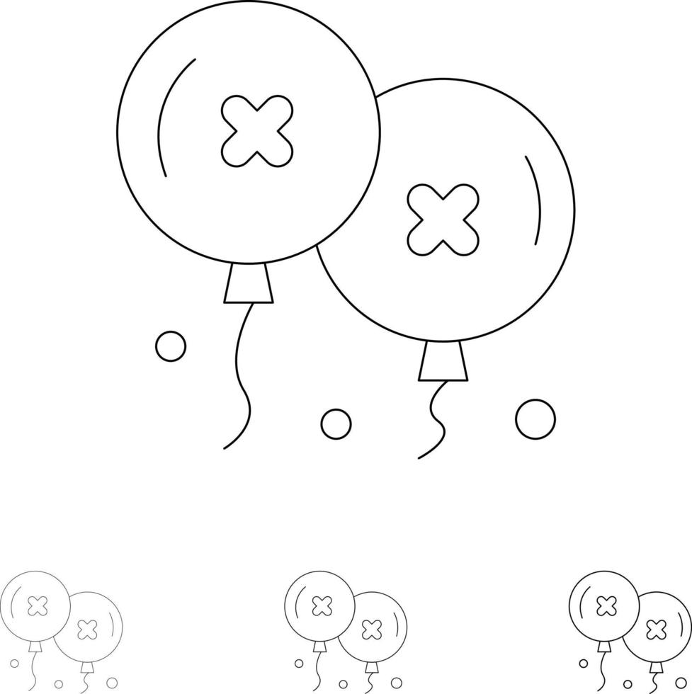 Balloons Birthday Birthday Party Celebration Bold and thin black line icon set vector