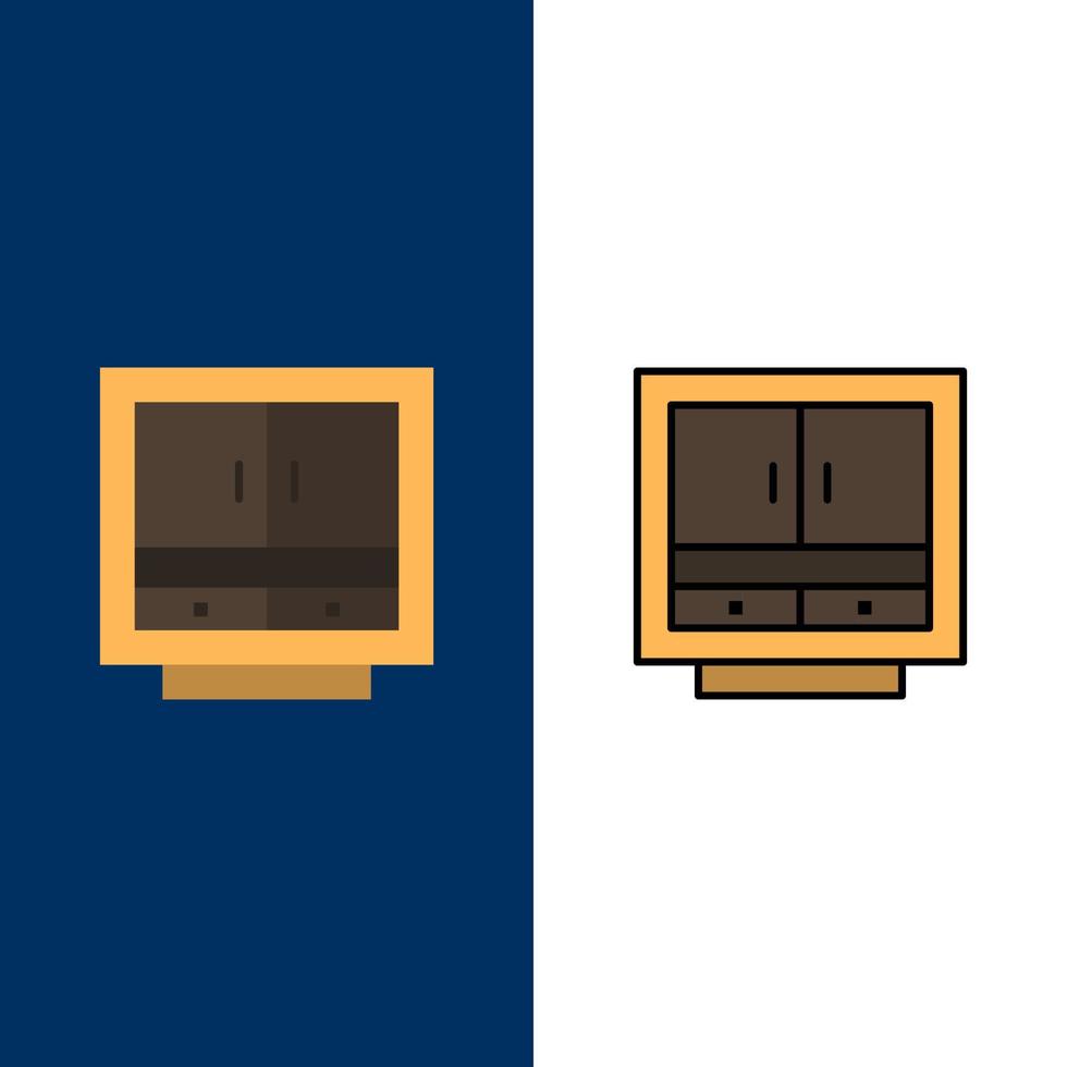 gabinete negocio cajón archivos muebles oficina almacenamiento iconos plano y línea llena conjunto de iconos vector fondo azul