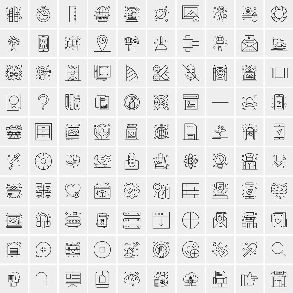 100 Universal Black Line Icons on White Background vector