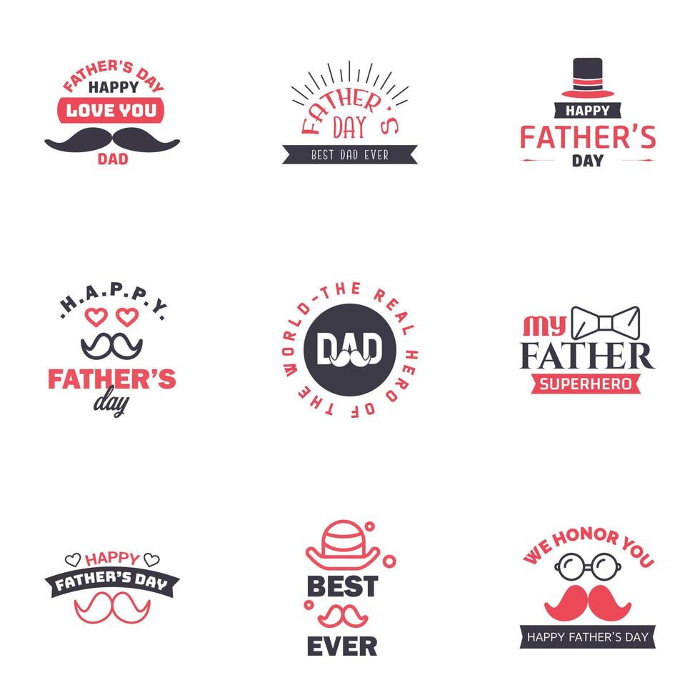 te amo diseño de tarjeta de papá para la colección de tipografía del día del padre feliz 9 elementos de diseño vectorial editables de diseño negro y rosa vector