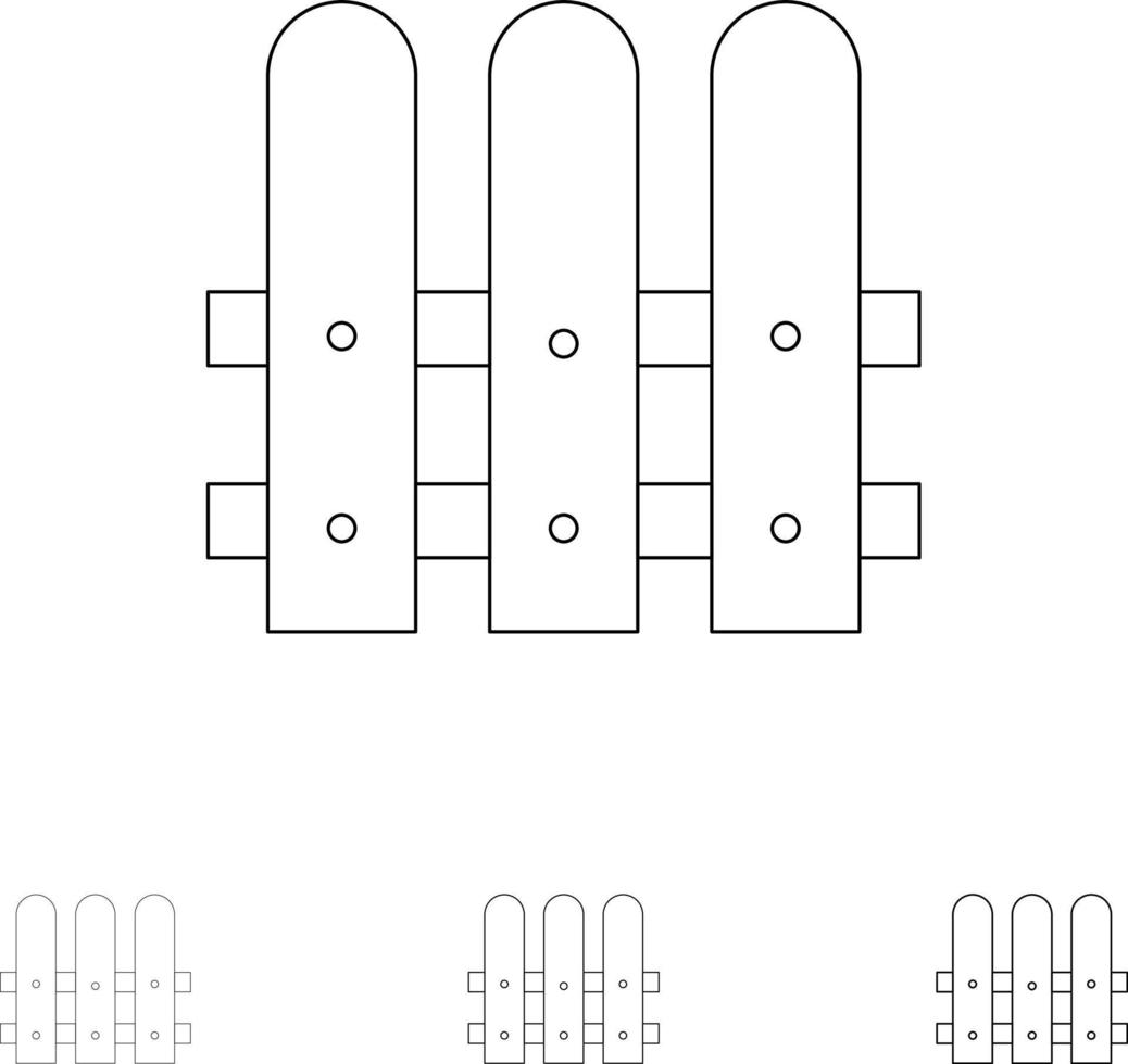 Construction Fence House Bold and thin black line icon set vector