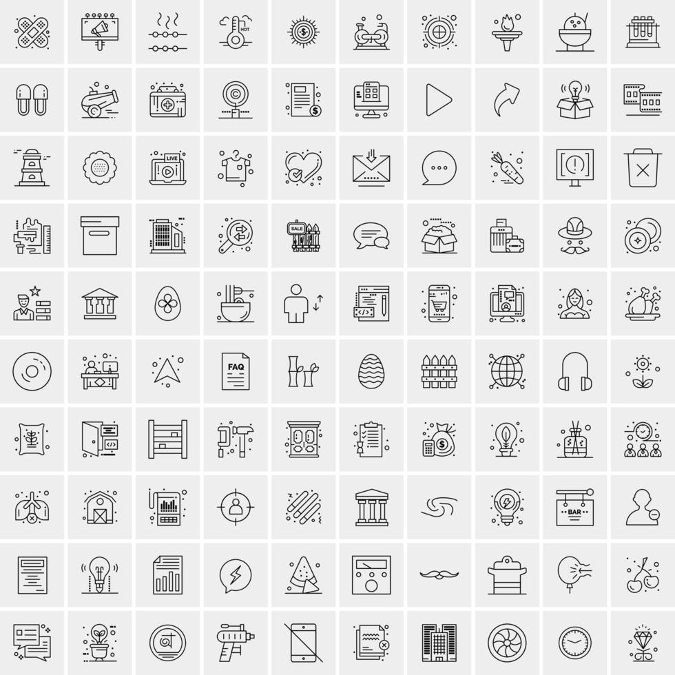 100 Universal Black Line Icons on White Background vector