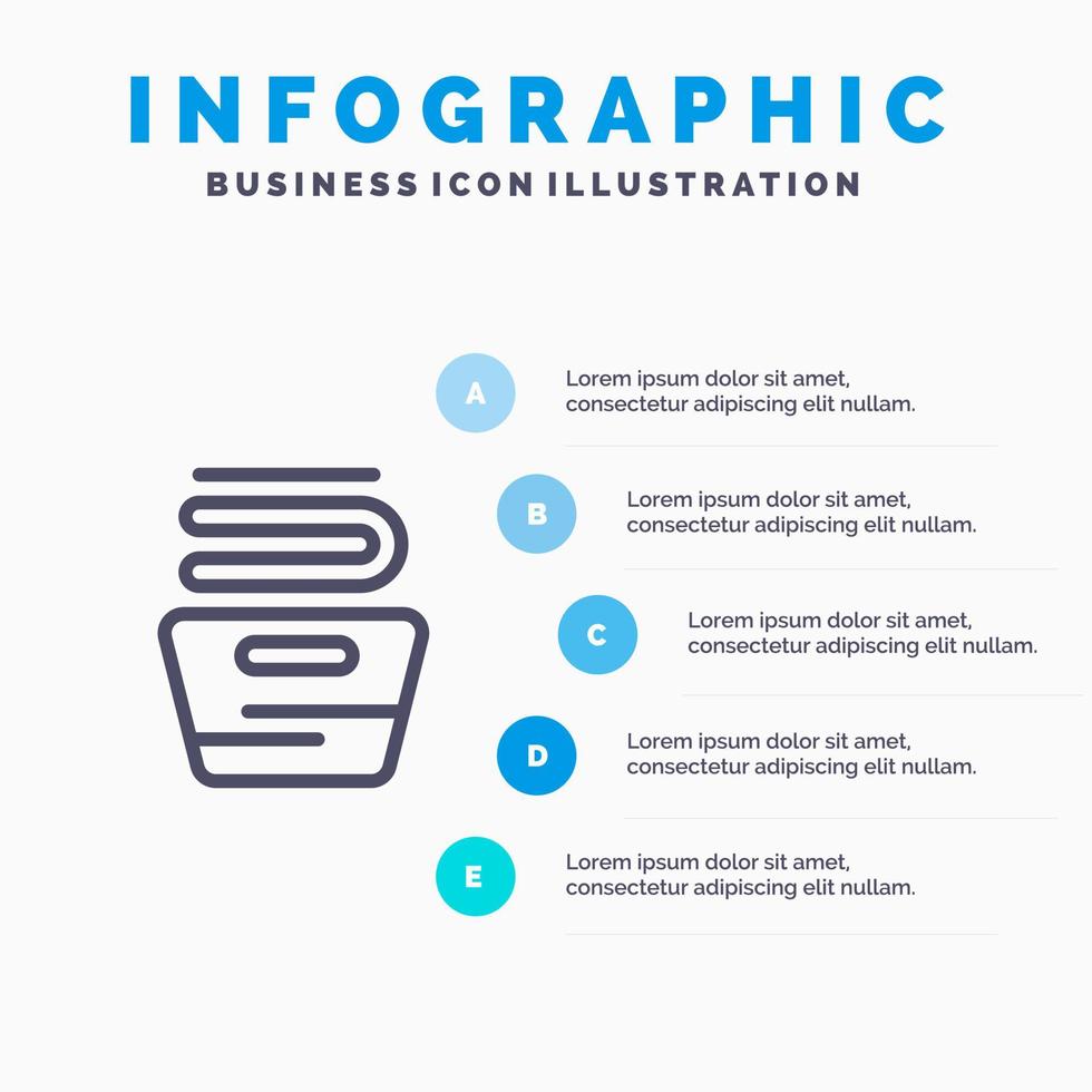 limpieza de ropa servicio de limpieza icono de línea de lavado con 5 pasos presentación infografía fondo vector