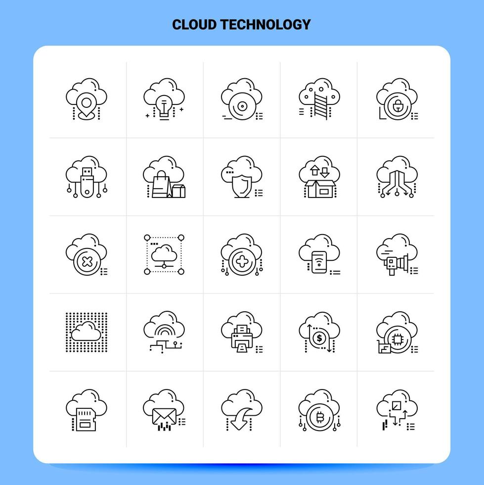 OutLine 25 Cloud Technology Icon set Vector Line Style Design Black Icons Set Linear pictogram pack Web and Mobile Business ideas design Vector Illustration