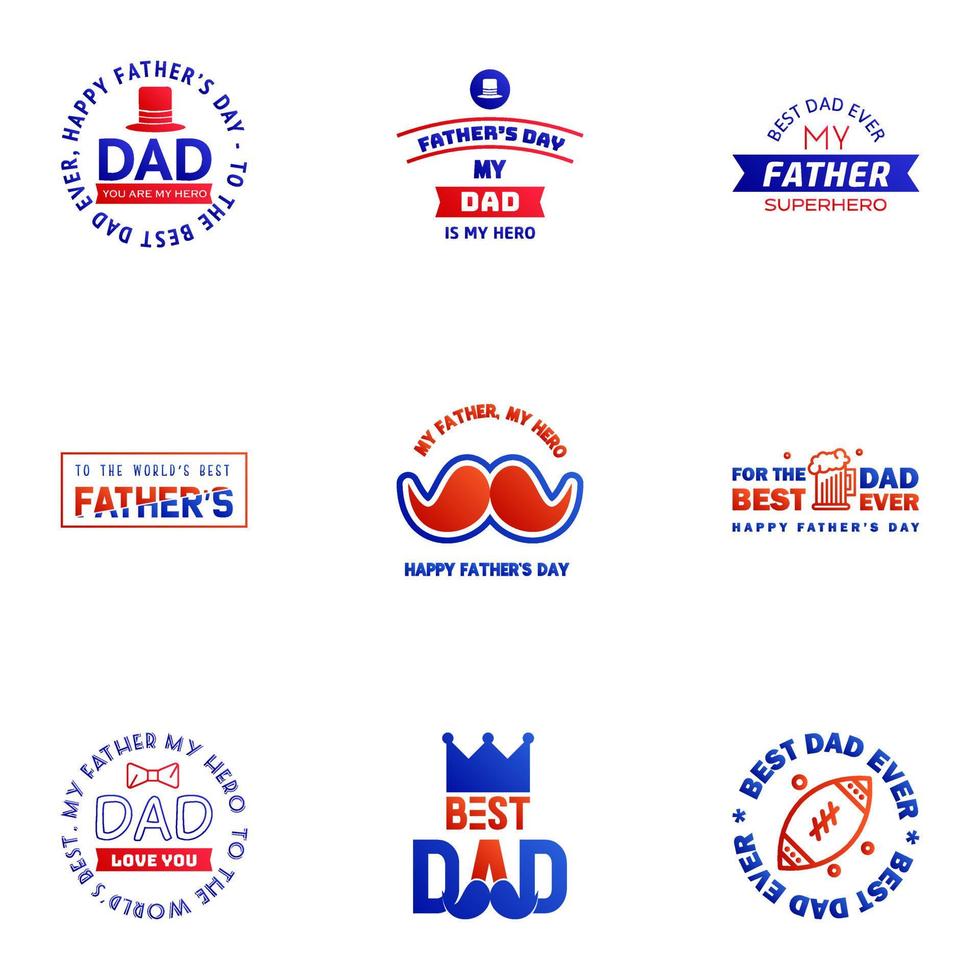 Happy Fathers Day Appreciation Vector Text Banner 9 Blue and red Background for Posters Flyers Marketing Greeting Cards Editable Vector Design Elements