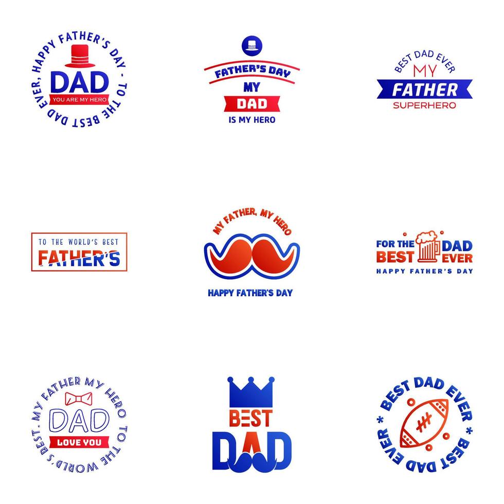 feliz día del padre apreciación vector texto banner 9 fondo azul y rojo para carteles volantes marketing tarjetas de felicitación elementos de diseño vectorial editables