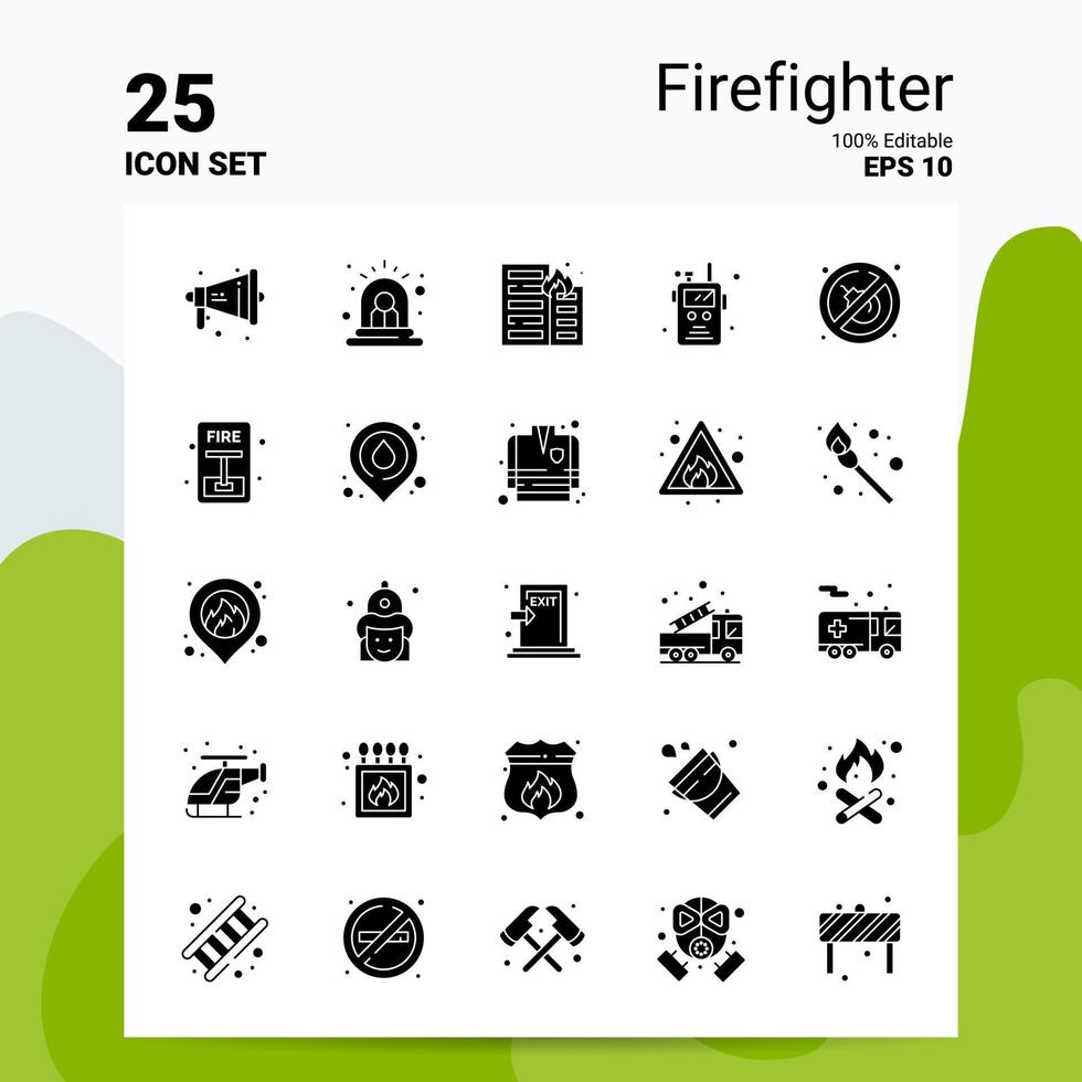 25 Firefighter Icon Set 100 Editable EPS 10 Files Business Logo Concept Ideas Solid Glyph icon design vector