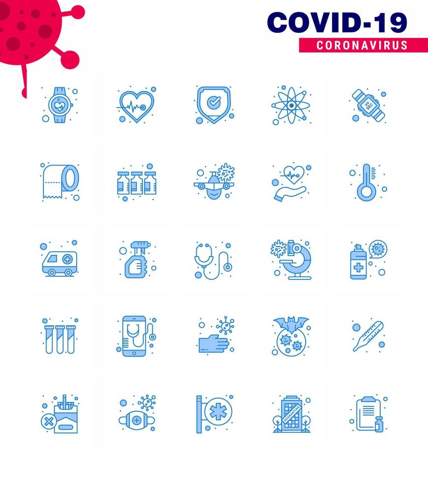 25 Blue Set of corona virus epidemic icons such as hands hygiene science health care laboratory shield viral coronavirus 2019nov disease Vector Design Elements