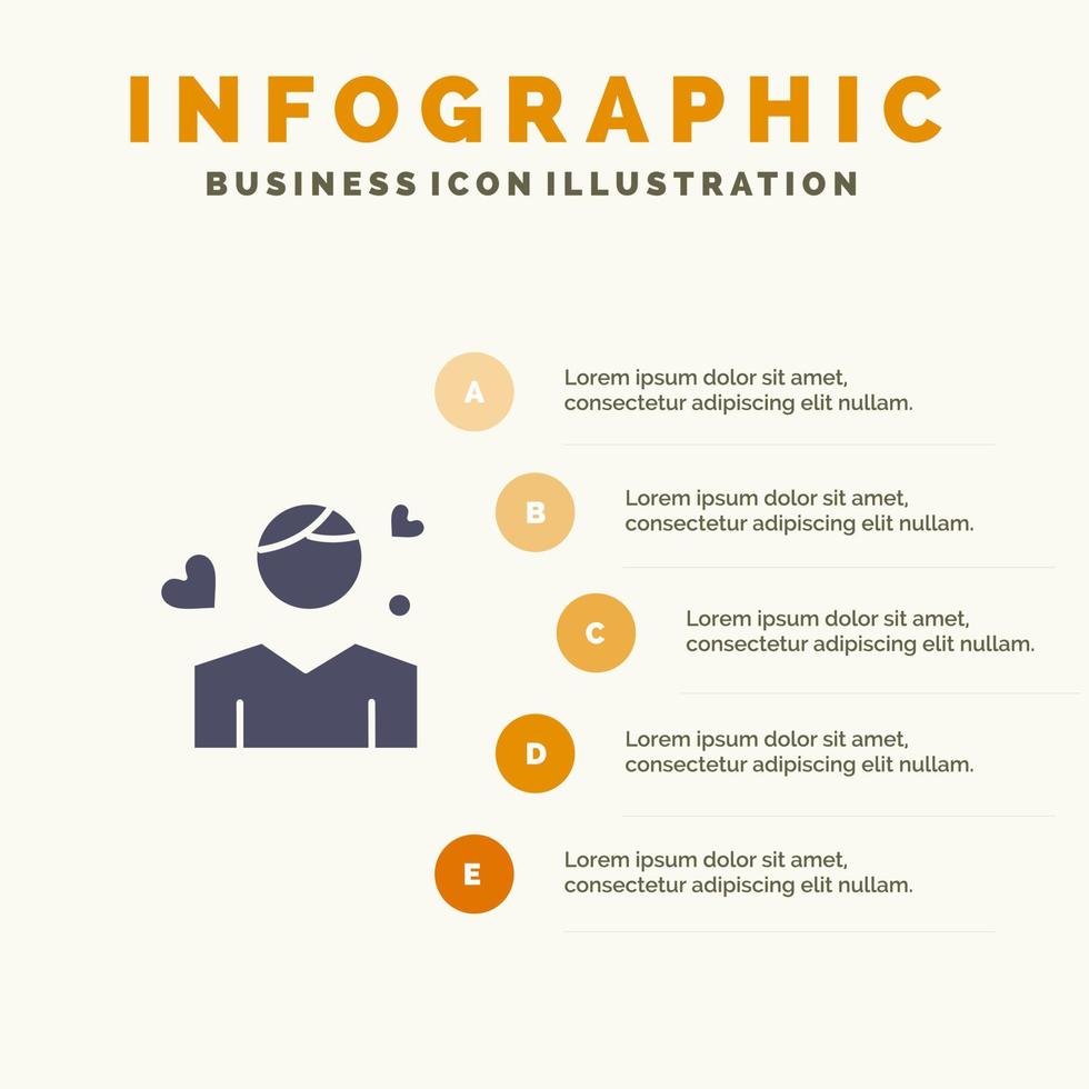 hombre niño avatar persona corazón sólido icono infografía 5 pasos presentación antecedentes vector