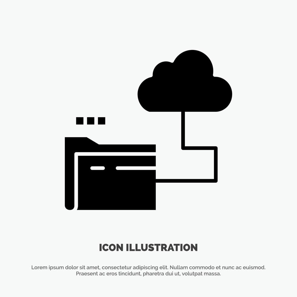 Cloud Folder Storage File Solid Black Glyph Icon vector