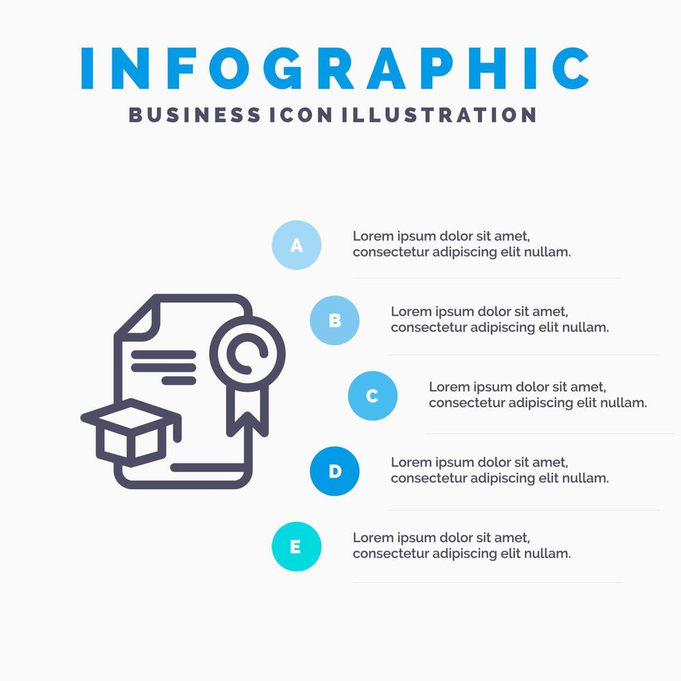 Cap Education Graduation Award Line icon with 5 steps presentation infographics Background vector