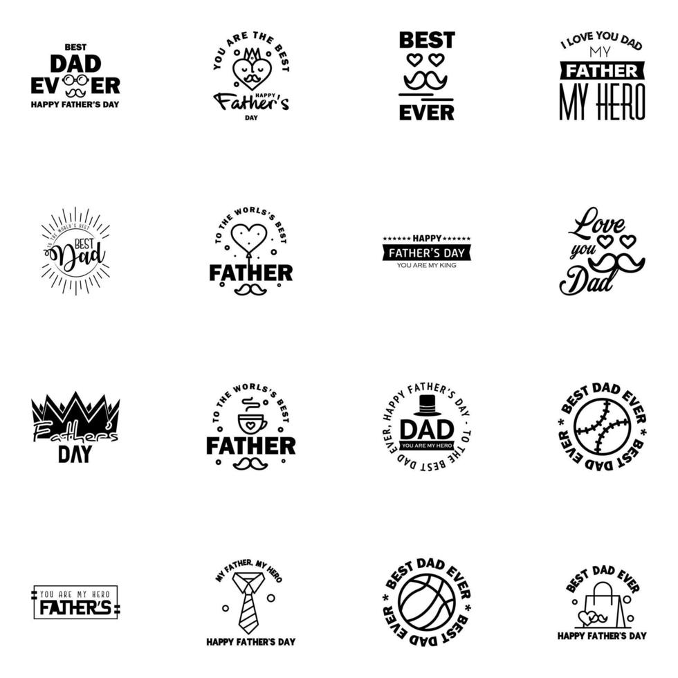 Happy fathers day 16 Black Typography Fathers day background design Fathers day greeting card Editable Vector Design Elements