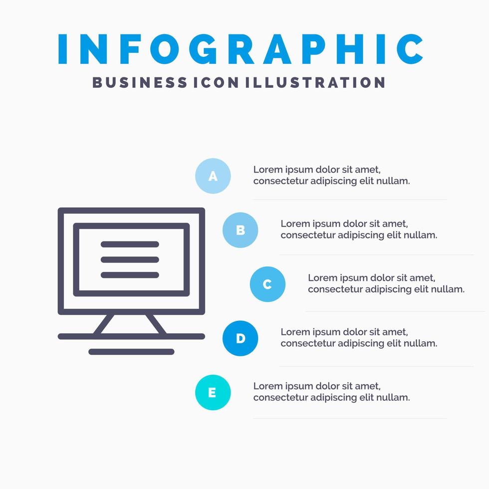 monitorear el icono de la línea de hardware de la computadora con el fondo de la infografía de presentación de 5 pasos vector