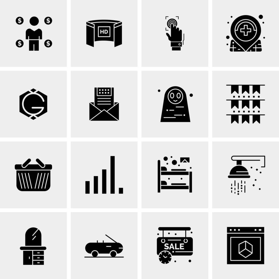 16 iconos de negocios universales vector ilustración de icono creativo para usar en proyectos relacionados con la web y dispositivos móviles