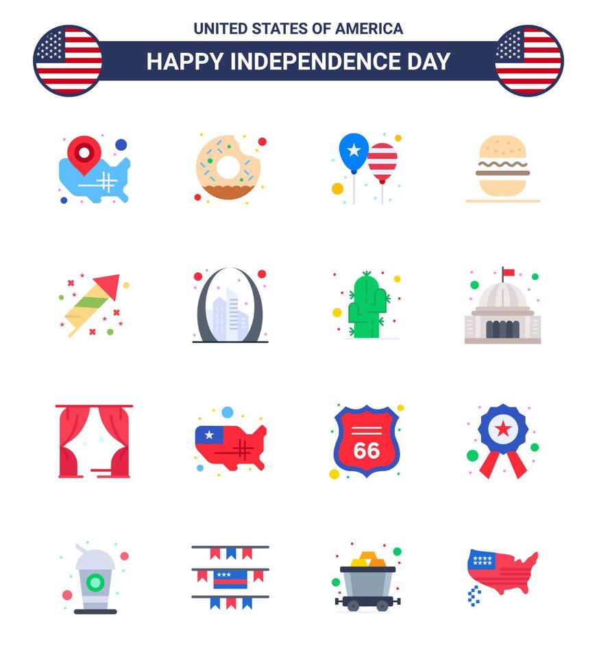 feliz día de la independencia paquete de 16 pisos signos y símbolos para estados unidos comer comida hamburguesa fiesta elementos de diseño vectorial editables del día de estados unidos vector