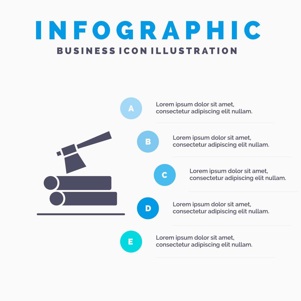 hacha registro madera sólido icono infografía 5 pasos presentación antecedentes vector